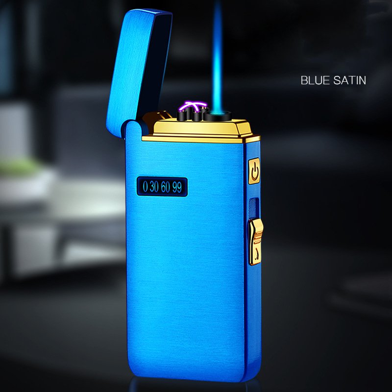 New Double Arc Lighter Windproof Flameless USB Plasma Lighter With LED Power Display Smoking Men&