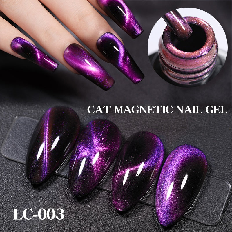 LEMOOC Cat Magnetic Nail Polish Gel Holographic Soak Off UV LED Nail Varnish Lacquers Shiny Glitter Cat Polishes Black Base Need