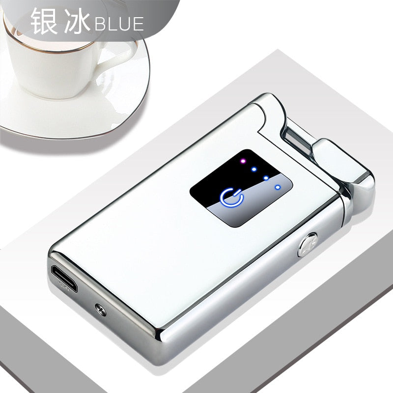 New Double Arc Lighter Windproof Flameless USB Plasma Lighter With LED Power Display Smoking Men&