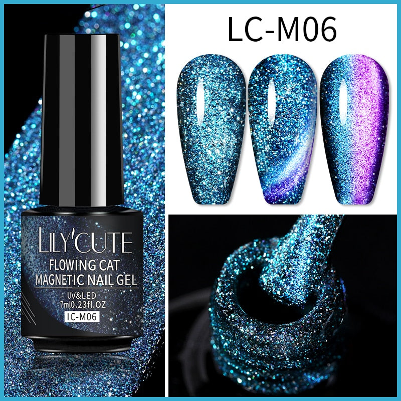 LEMOOC Cat Magnetic Nail Polish Gel Holographic Soak Off UV LED Nail Varnish Lacquers Shiny Glitter Cat Polishes Black Base Need