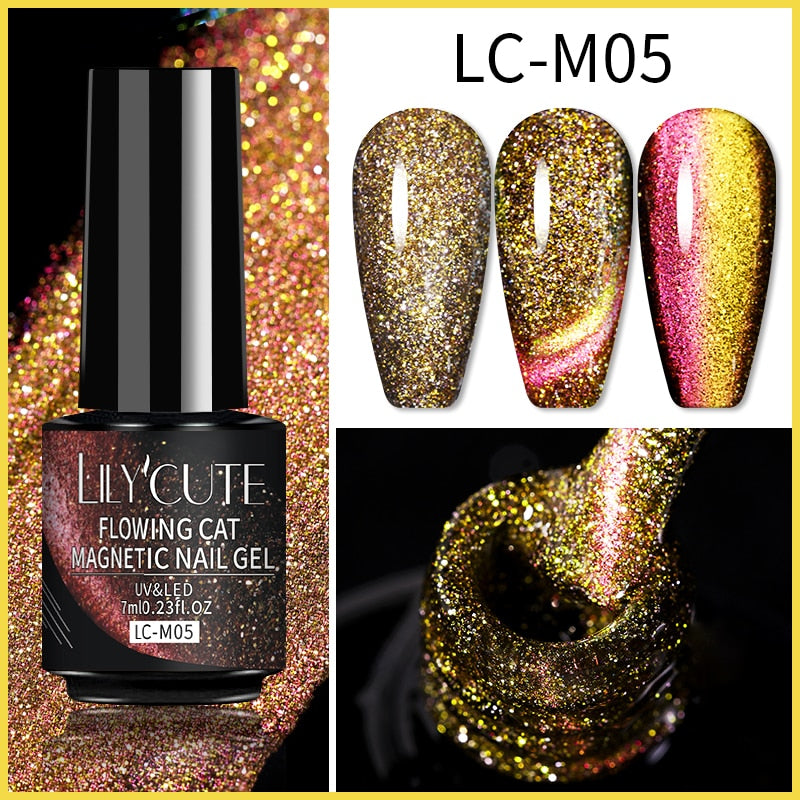 LEMOOC Cat Magnetic Nail Polish Gel Holographic Soak Off UV LED Nail Varnish Lacquers Shiny Glitter Cat Polishes Black Base Need