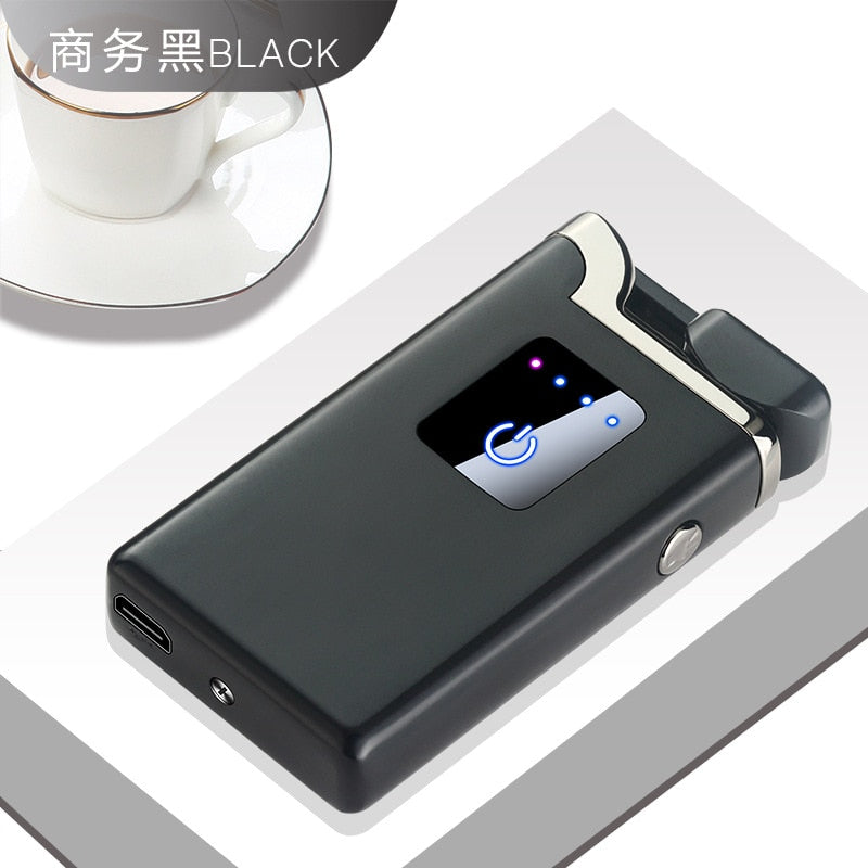 New Double Arc Lighter Windproof Flameless USB Plasma Lighter With LED Power Display Smoking Men&