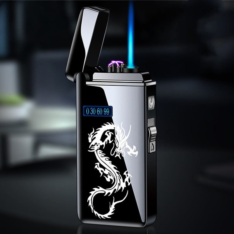 New Double Arc Lighter Windproof Flameless USB Plasma Lighter With LED Power Display Smoking Men&