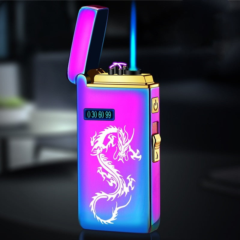 New Double Arc Lighter Windproof Flameless USB Plasma Lighter With LED Power Display Smoking Men&