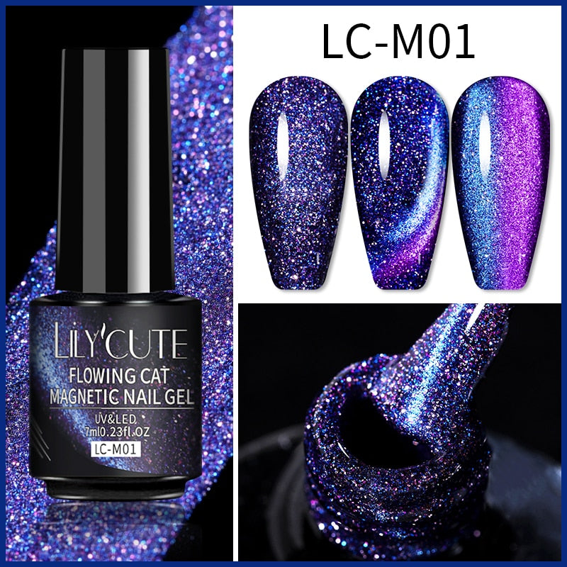 LEMOOC Cat Magnetic Nail Polish Gel Holographic Soak Off UV LED Nail Varnish Lacquers Shiny Glitter Cat Polishes Black Base Need