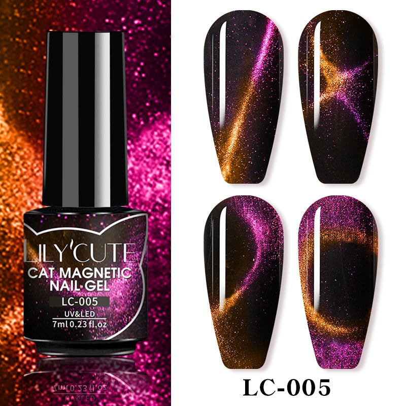 LEMOOC Cat Magnetic Nail Polish Gel Holographic Soak Off UV LED Nail Varnish Lacquers Shiny Glitter Cat Polishes Black Base Need