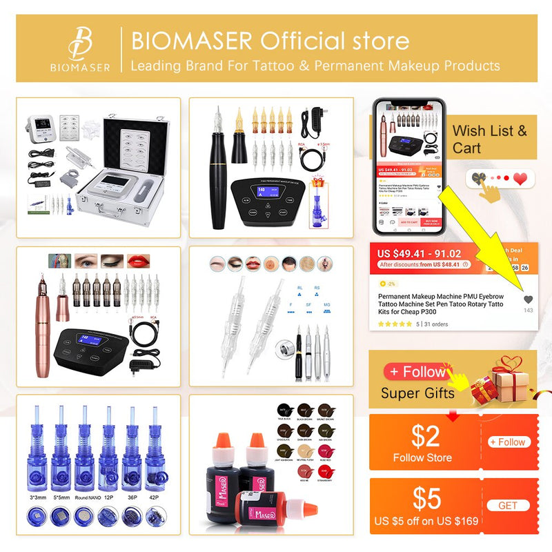 BMX HP100P300 Permanent Makeup Machine Rotary Tattoo Machine Pen For Eyebrow Eyeliner Lip PMU Machine Tattoo Kits