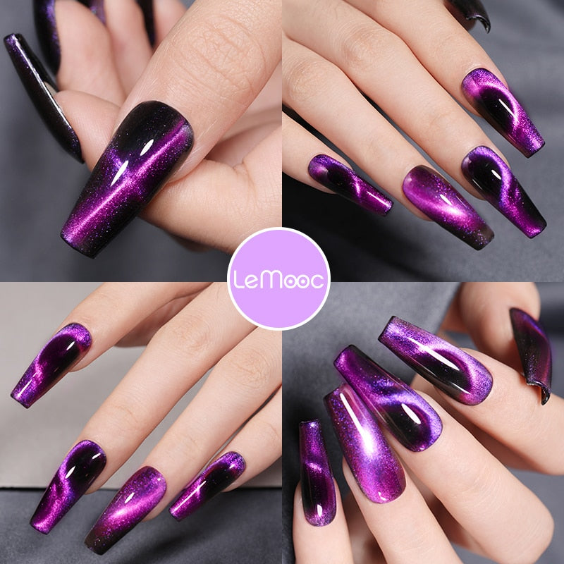 LEMOOC Cat Magnetic Nail Polish Gel Holographic Soak Off UV LED Nail Varnish Lacquers Shiny Glitter Cat Polishes Black Base Need