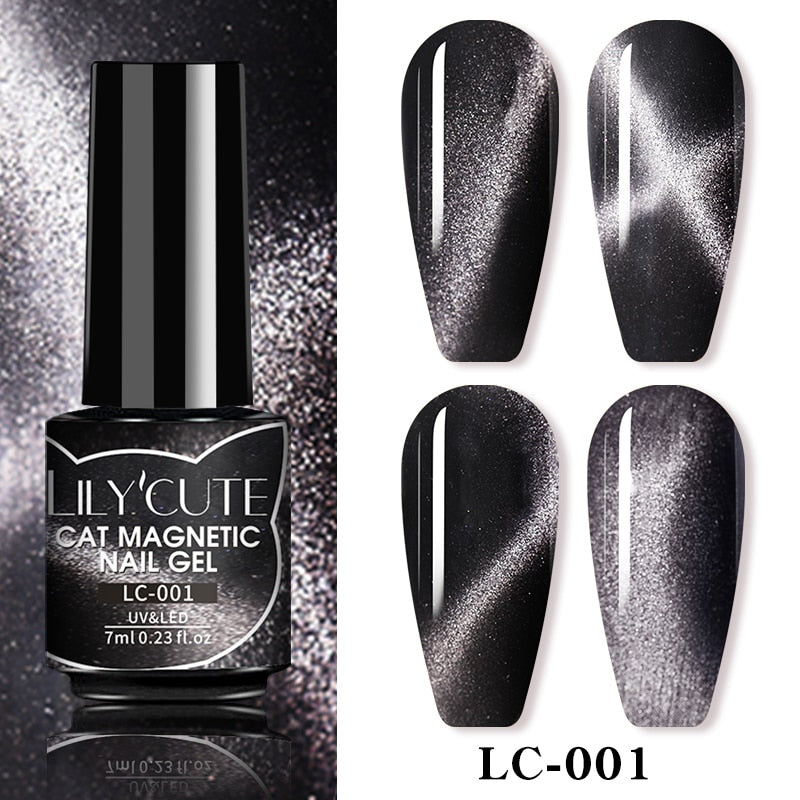 LEMOOC Cat Magnetic Nail Polish Gel Holographic Soak Off UV LED Nail Varnish Lacquers Shiny Glitter Cat Polishes Black Base Need