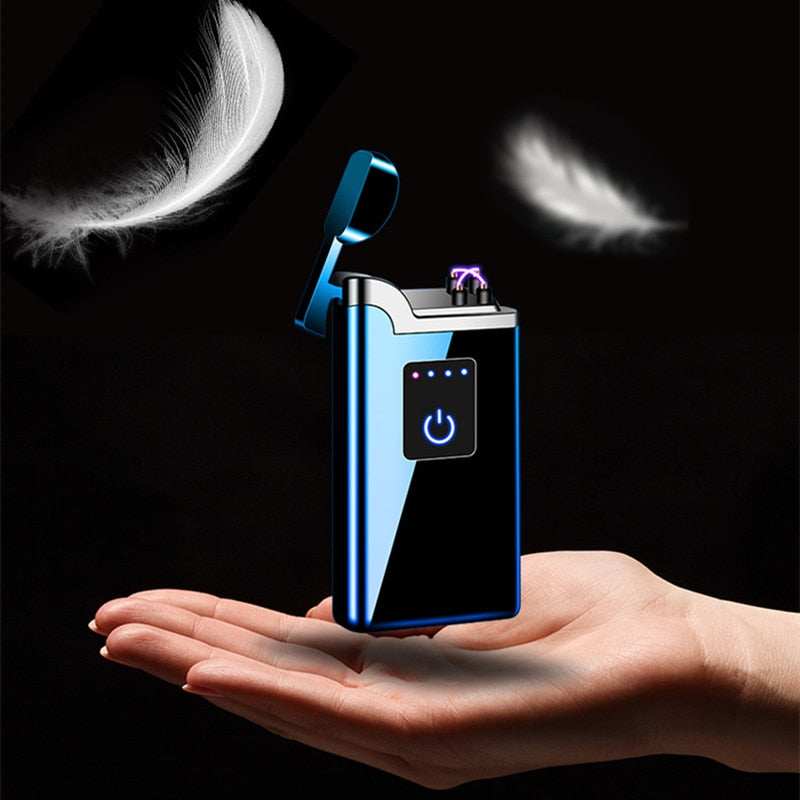 New Double Arc Lighter Windproof Flameless USB Plasma Lighter With LED Power Display Smoking Men&