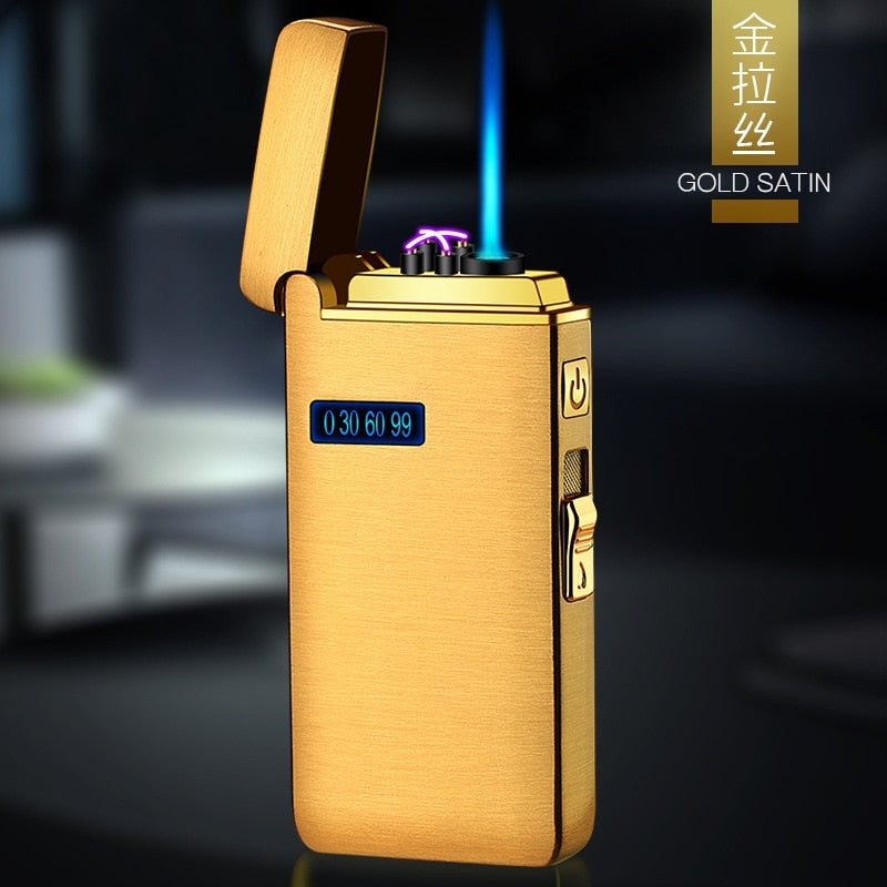 New Double Arc Lighter Windproof Flameless USB Plasma Lighter With LED Power Display Smoking Men&