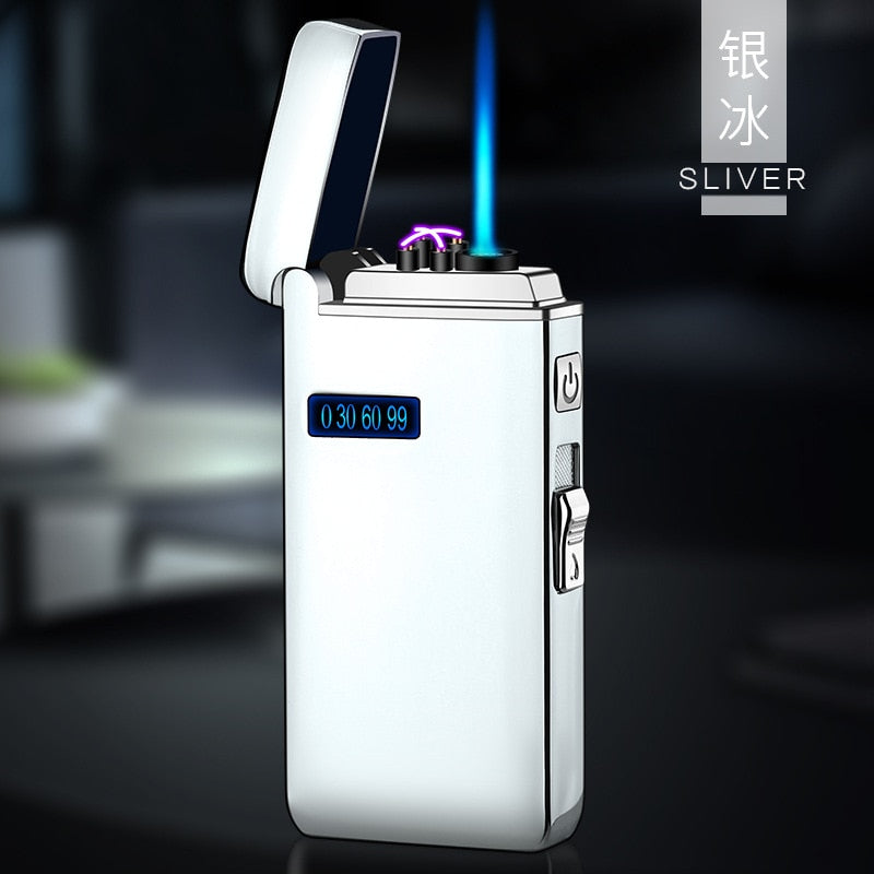 New Double Arc Lighter Windproof Flameless USB Plasma Lighter With LED Power Display Smoking Men&