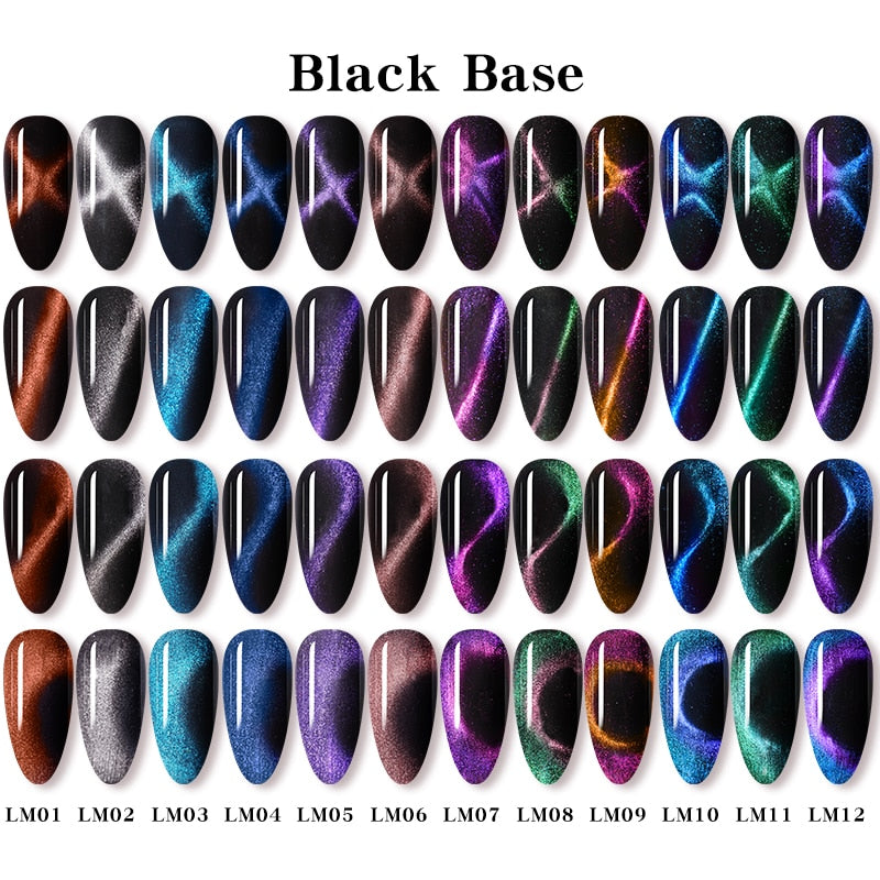 LEMOOC Cat Magnetic Nail Polish Gel Holographic Soak Off UV LED Nail Varnish Lacquers Shiny Glitter Cat Polishes Black Base Need