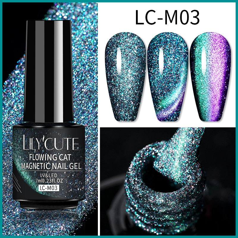 LEMOOC Cat Magnetic Nail Polish Gel Holographic Soak Off UV LED Nail Varnish Lacquers Shiny Glitter Cat Polishes Black Base Need