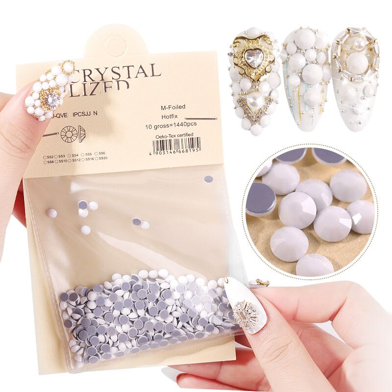 1Pack SS6-SS20 Flatback Crystal Nail Rhinestones 3D White Porcelain Diamond Glass Strass Charm Gems Jewelry Nail Art Decorations