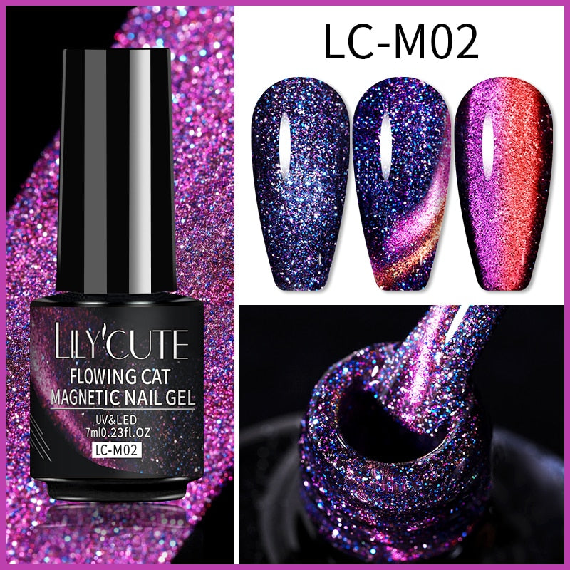 LEMOOC Cat Magnetic Nail Polish Gel Holographic Soak Off UV LED Nail Varnish Lacquers Shiny Glitter Cat Polishes Black Base Need