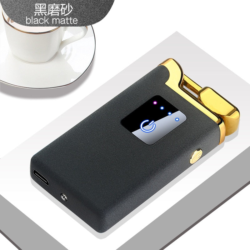 New Double Arc Lighter Windproof Flameless USB Plasma Lighter With LED Power Display Smoking Men&