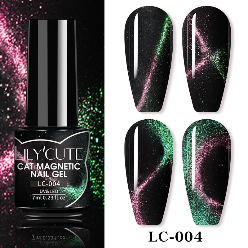 LEMOOC Cat Magnetic Nail Polish Gel Holographic Soak Off UV LED Nail Varnish Lacquers Shiny Glitter Cat Polishes Black Base Need