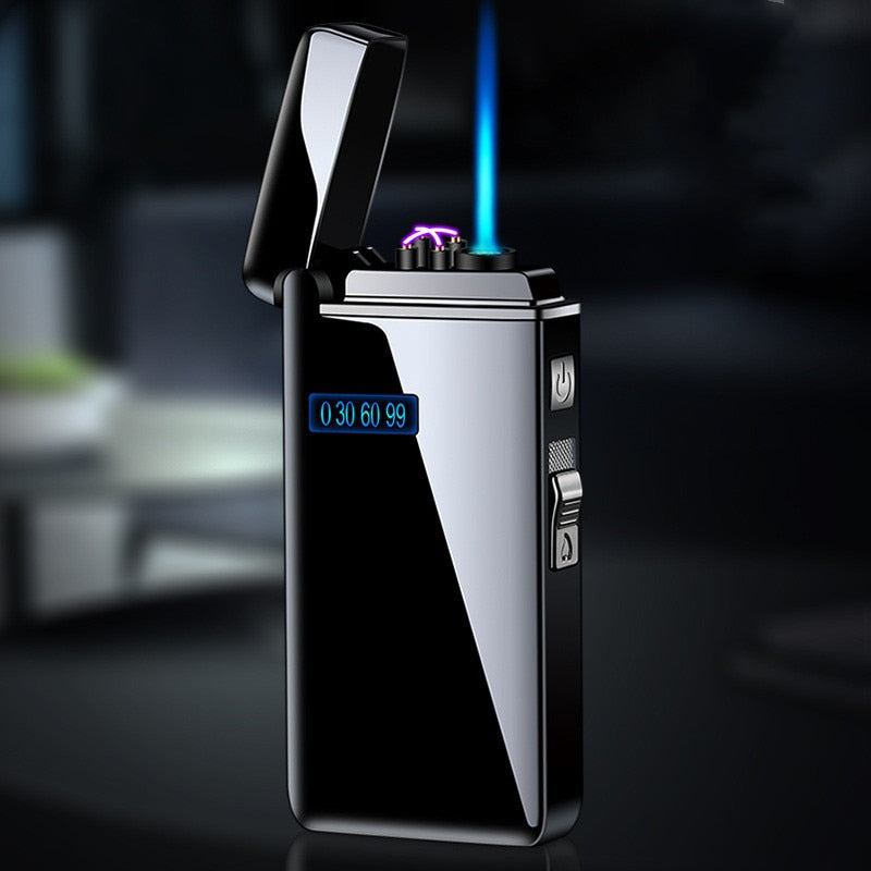 New Double Arc Lighter Windproof Flameless USB Plasma Lighter With LED Power Display Smoking Men&