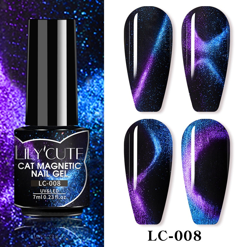 LEMOOC Cat Magnetic Nail Polish Gel Holographic Soak Off UV LED Nail Varnish Lacquers Shiny Glitter Cat Polishes Black Base Need