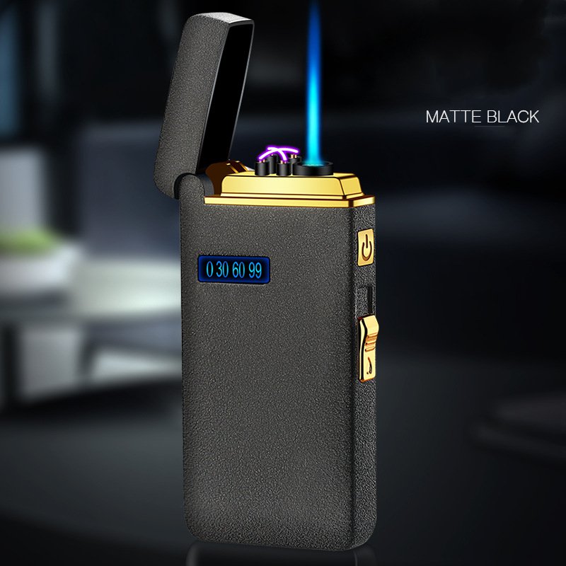 New Double Arc Lighter Windproof Flameless USB Plasma Lighter With LED Power Display Smoking Men&