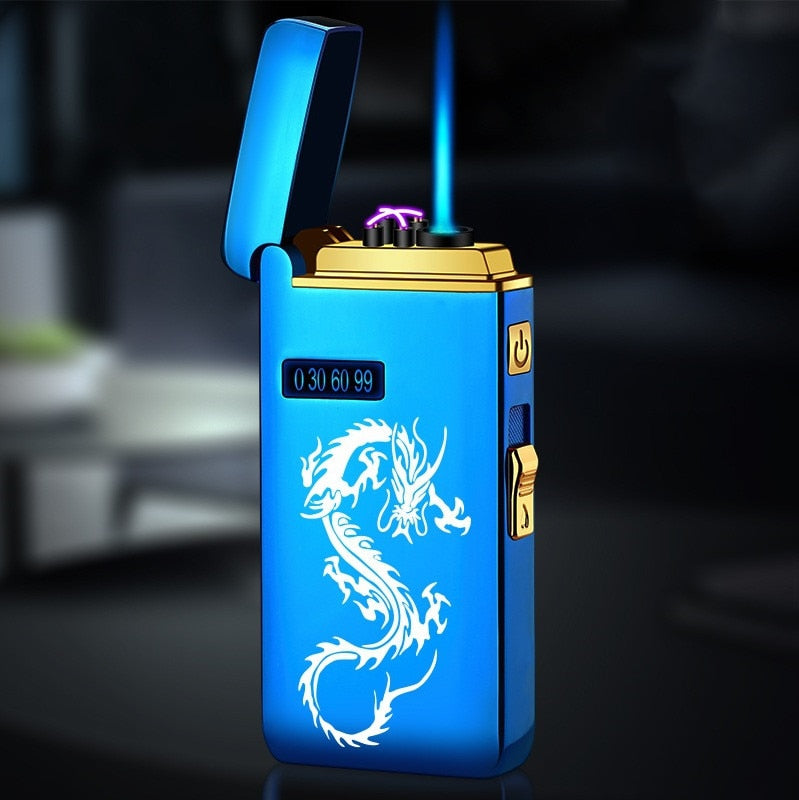 New Double Arc Lighter Windproof Flameless USB Plasma Lighter With LED Power Display Smoking Men&