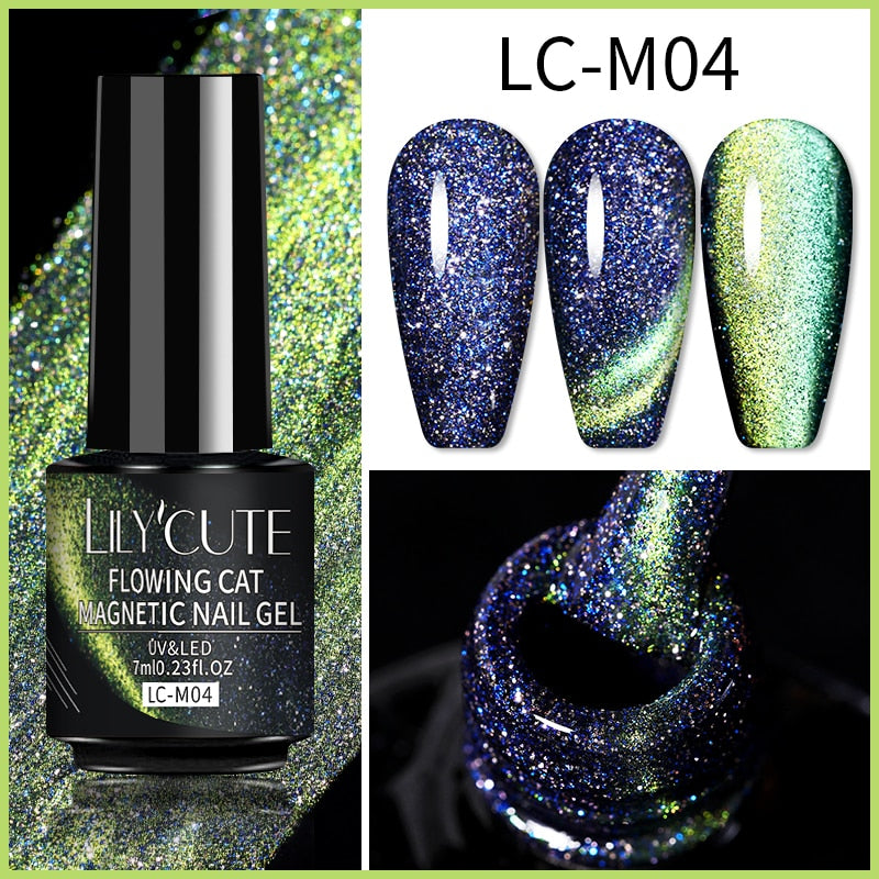 LEMOOC Cat Magnetic Nail Polish Gel Holographic Soak Off UV LED Nail Varnish Lacquers Shiny Glitter Cat Polishes Black Base Need