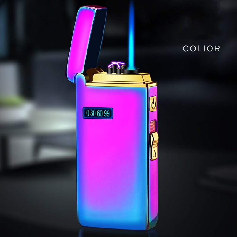 New Double Arc Lighter Windproof Flameless USB Plasma Lighter With LED Power Display Smoking Men&