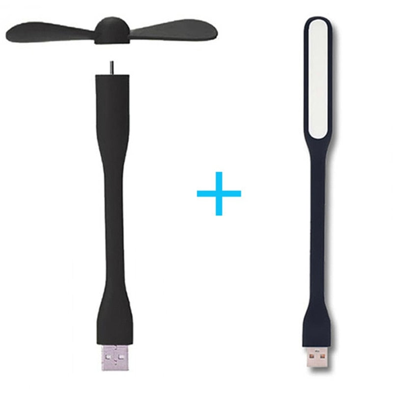 Mini USB Fan Flexible Bendable Cooling Portable Fan and USB LED Light Lamp For Power Bank &amp; Notebook &amp; Computer Summer Gadget