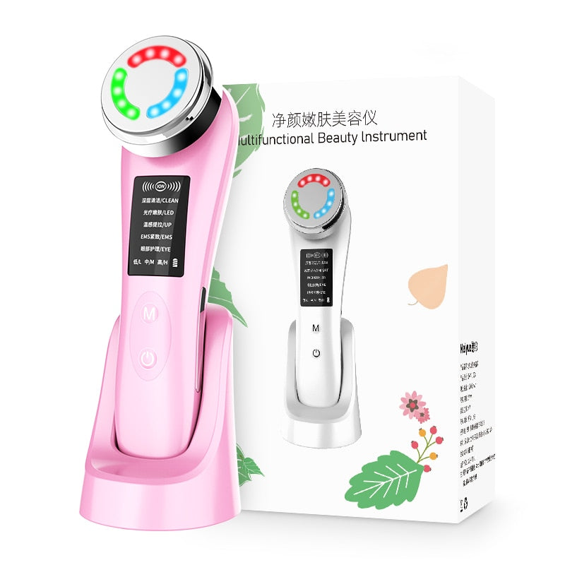 AmazeFan 7in1 Face Massager RF Microcurrent Mesotherapy Electroporation LED Skin Rejuvenation Remover Wrinkle Lifting Beauty