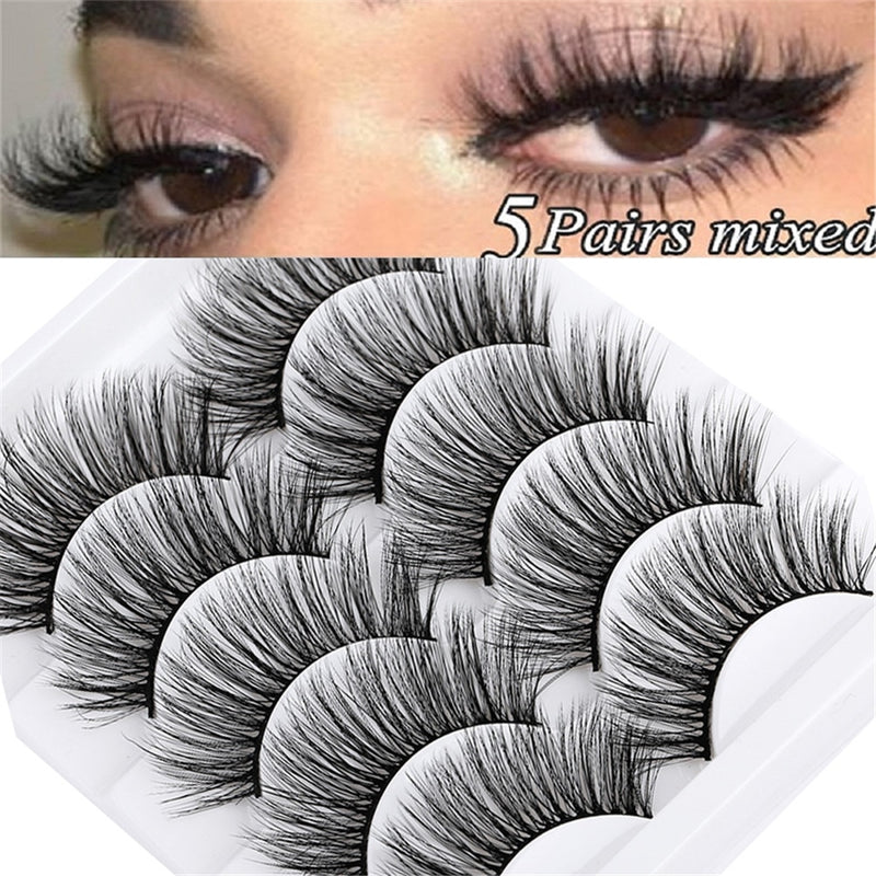 5 Pairs 5D Mink Eyelashes Natural False Eyelashes Lashes Soft Fake Eyelashes Extension Makeup Wholesale