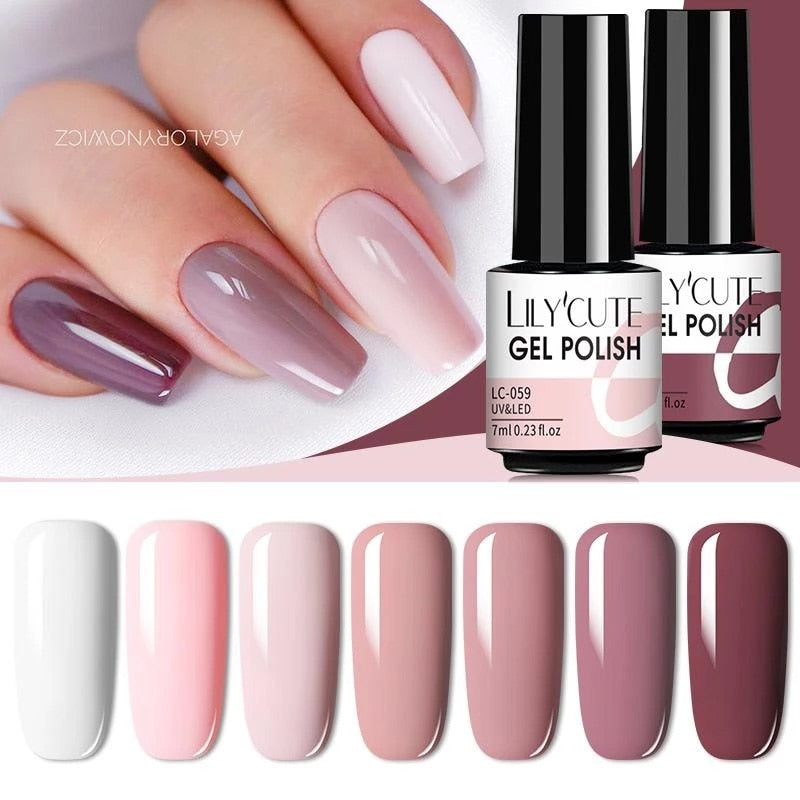 LILYCUTE 7ml Nude Gel Nail Polish Vernis Semi Permanent LED UV Gel Hybrid For Base Top Coat Soak Off UV LED DIY Nail Art Gel