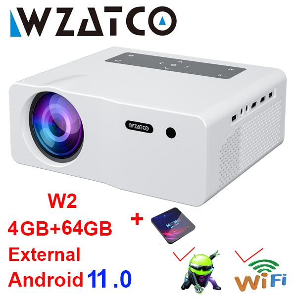 WZATCO W1 1920*1080P 4K LED Projector Smart WIFI Android 9.0 Proyector Home Theater Media Video player 6D Keystone Game Beamer