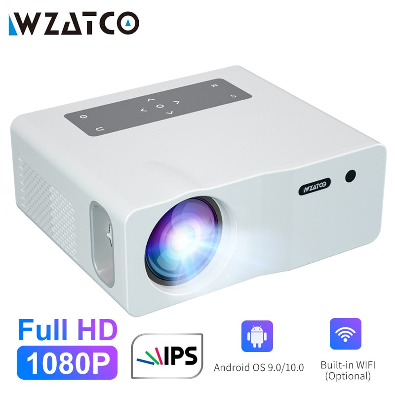 WZATCO W1 1920*1080P 4K LED Projector Smart WIFI Android 9.0 Proyector Home Theater Media Video player 6D Keystone Game Beamer