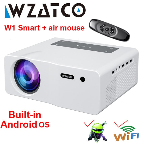 WZATCO W1 1920*1080P 4K LED Projector Smart WIFI Android 9.0 Proyector Home Theater Media Video player 6D Keystone Game Beamer