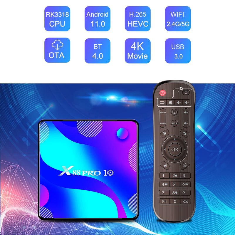 RK3318 Android 11 Smart TV Box Media Player MAX 4GB RAM 128GB ROM BT4.0 TVBOX 5.8G Dual Wifi Youtube 4K Android 11.0 Set Top Box