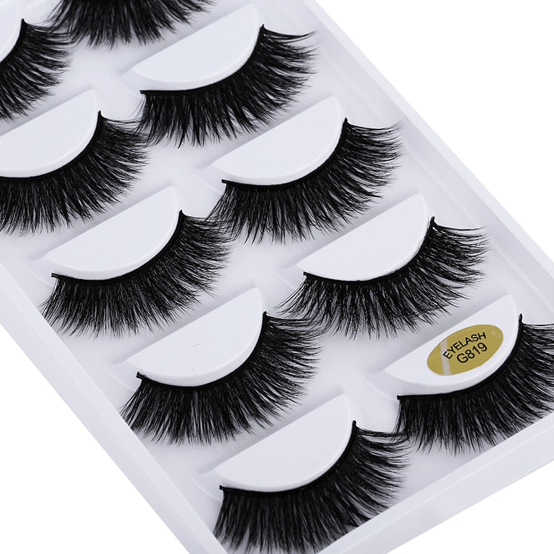 5 Pairs 5D Mink Eyelashes Natural False Eyelashes Lashes Soft Fake Eyelashes Extension Makeup Wholesale