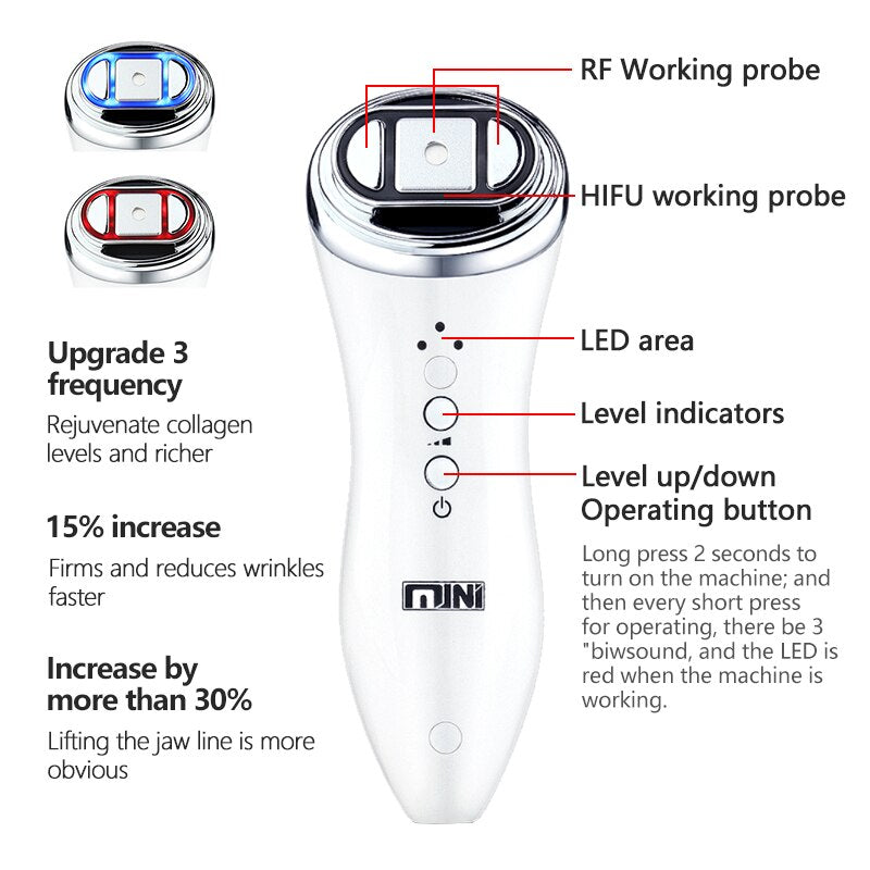 Ultrasonic Bipolar RF Radio Frequency Lifting Face Skin Care Massager Mini Hifu Anti Wrinkle Tightening Device LED Spa Beauty